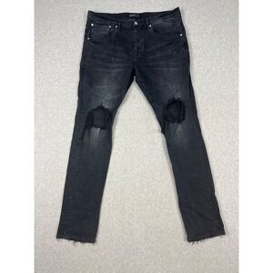 Purple Brand Jeans Mens 36x34 Black Button Fly Double Ripped Distressed